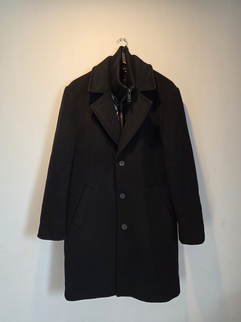 GUESS Black Wool Blend 2-in-1 Overcoat with Removable Bib
